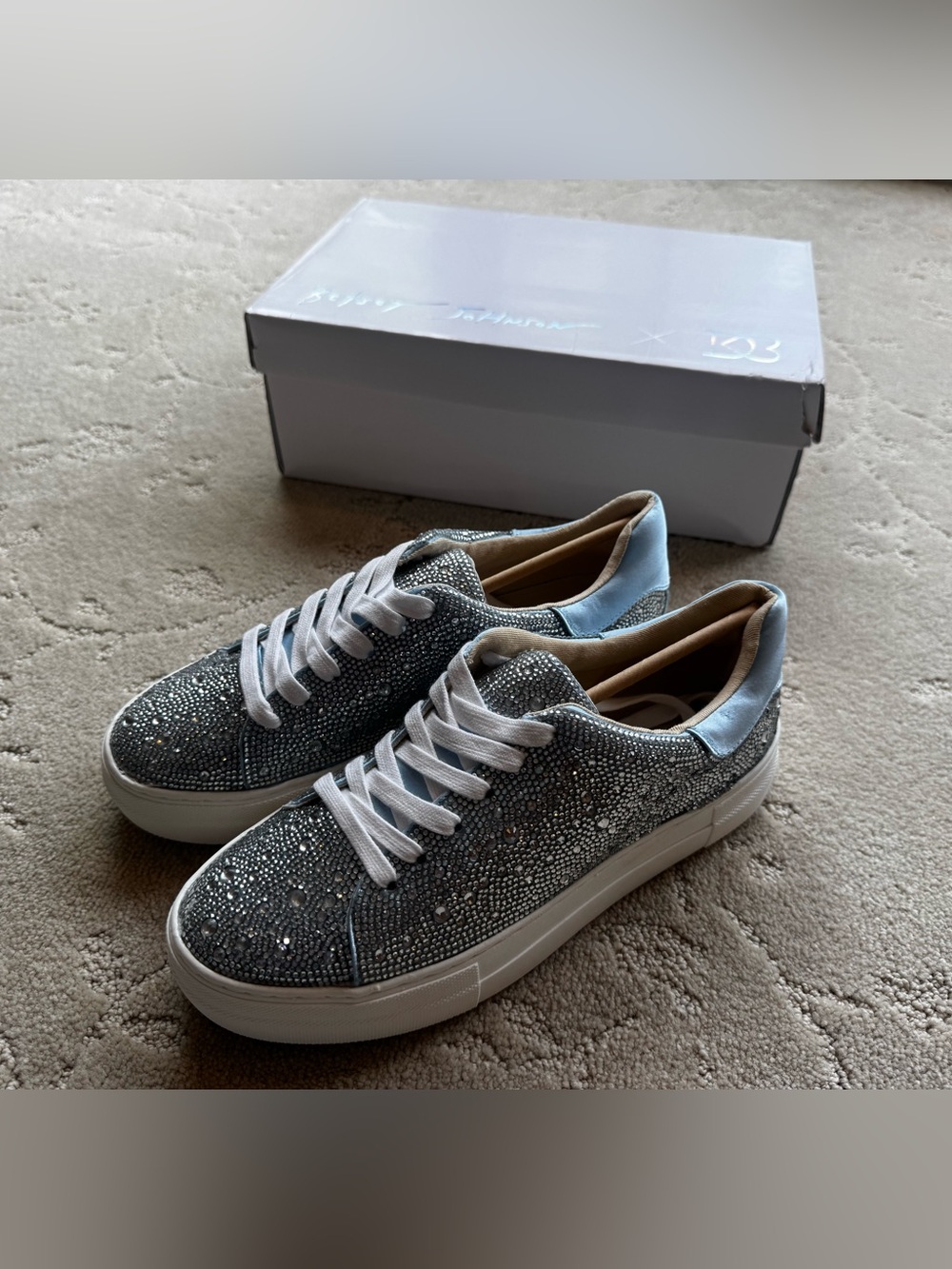 Betsey Johnson Silver Crystal-Embellished Platform Sneakers!